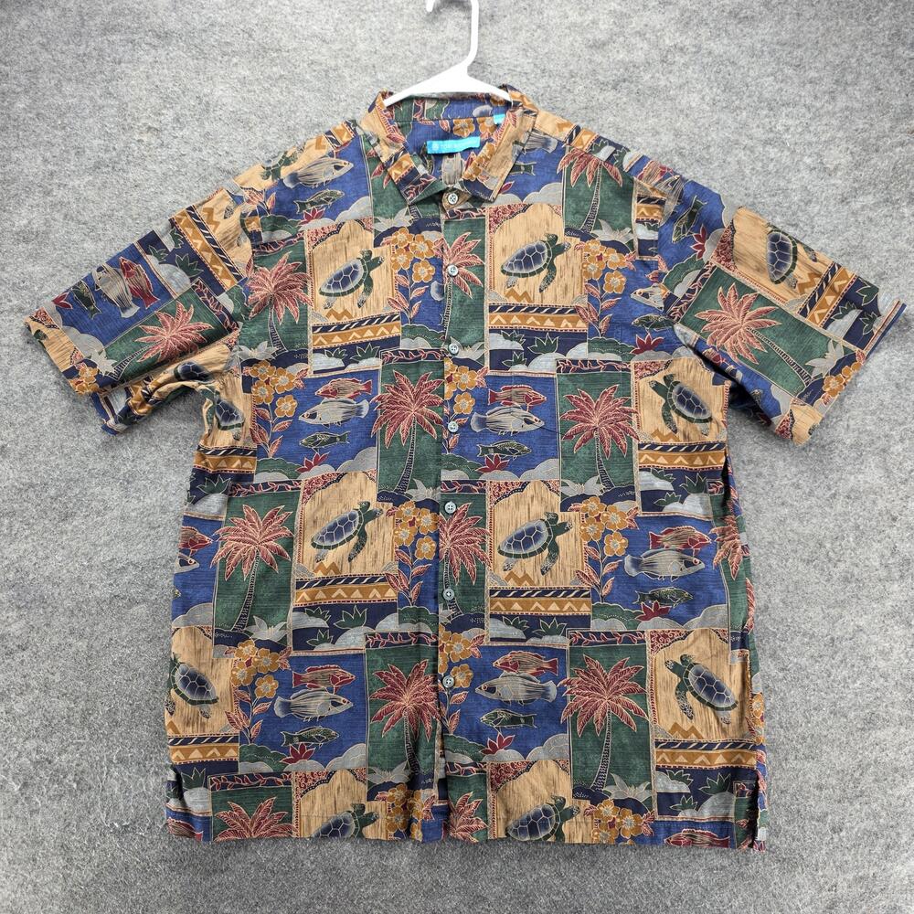 Tori Richard Shirt Mens XL Blue Tropical Hawaiian Short Sleeve Button Up Cotton